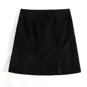 Split Hem Corduroy Black Mini Skirt